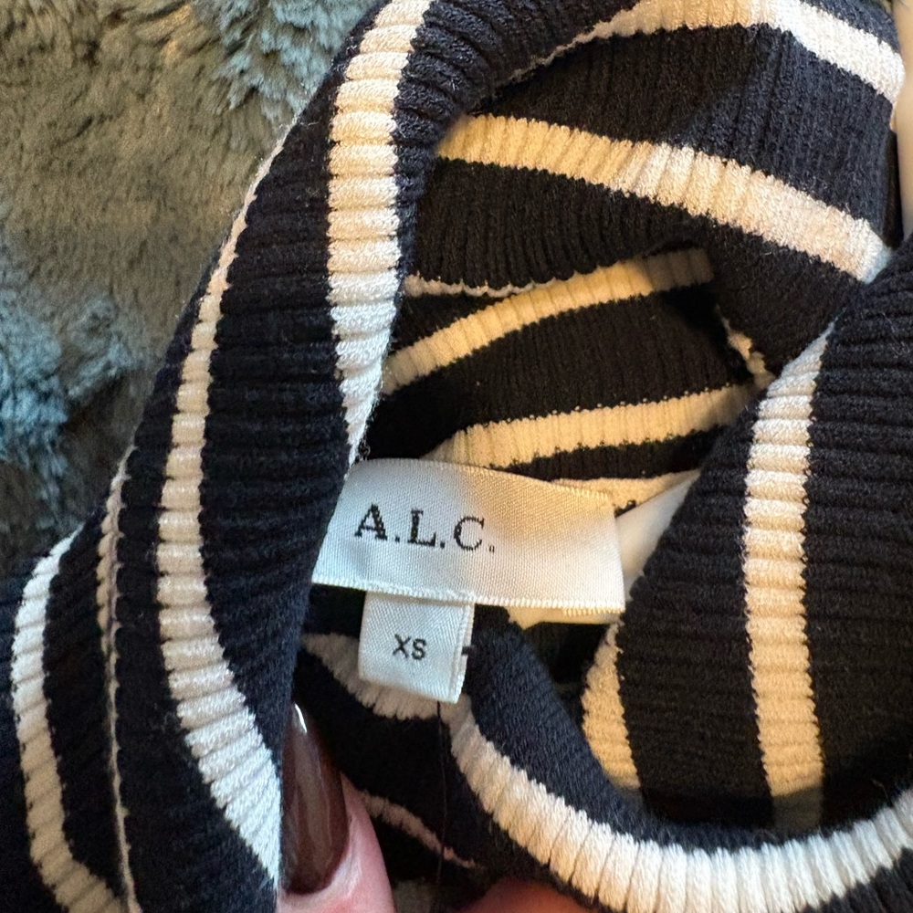 A.L.C. Black & Cream Ribbed Stripe Long Sleeve Top